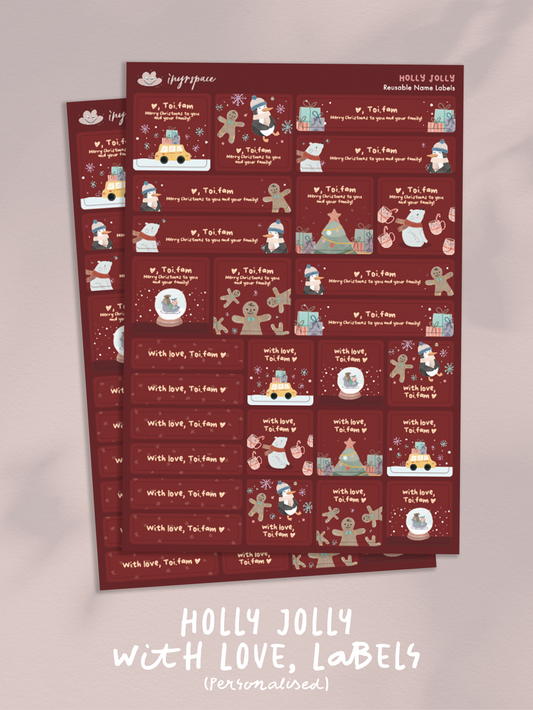 Holly Jolly (Customisable) Name Labels